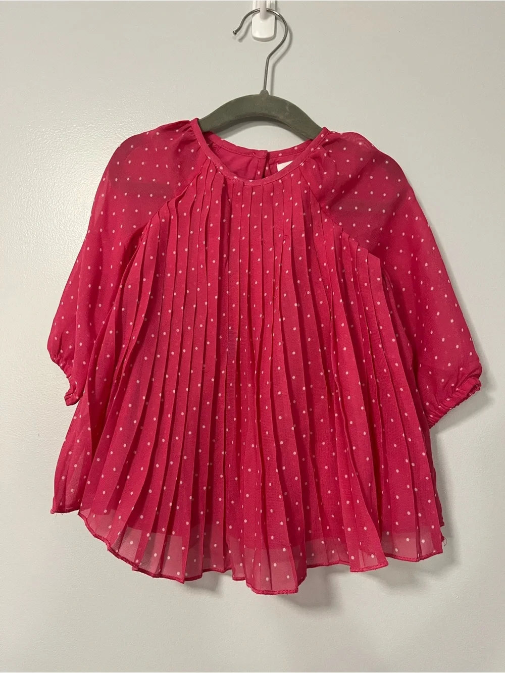 GAP Hot Pink Polka Dot Pleated Chiffon Dress